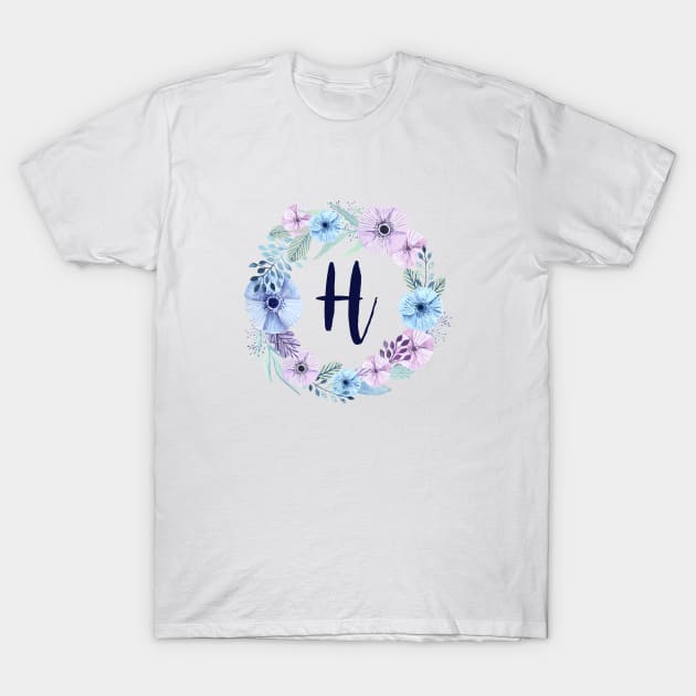 Floral Monogram H Icy Winter Blossoms T-Shirt by floralmonogram